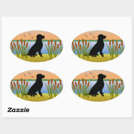 Black Labrador Bird Dog Sunset Ovale Sticker