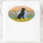 Black Labrador Bird Dog Sunset Ovale Sticker (Tas)