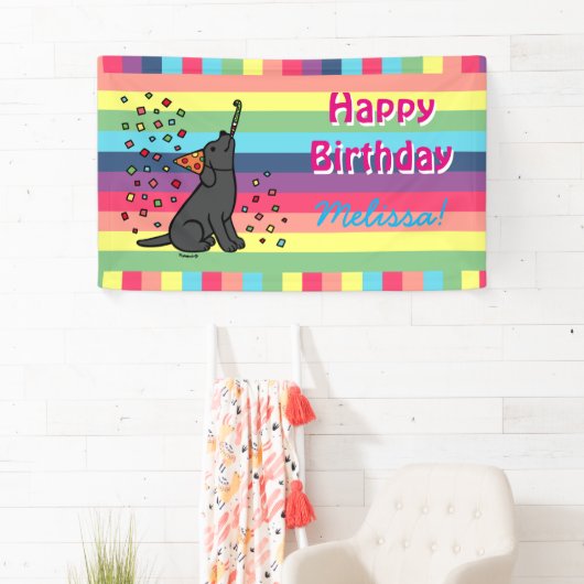 Black Labrador Birthday Party Confetti Horizontal Spandoek (Insitu)