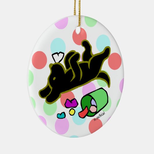 Black Labrador Cartoon Polka Dot Ornament (Rechts)