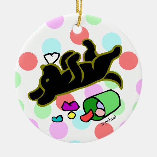 Black Labrador Cartoon Polka Dot Ornament (Voorkant)