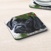 Black Labrador Christmas Bier Onderzetter (Linkerzijde)