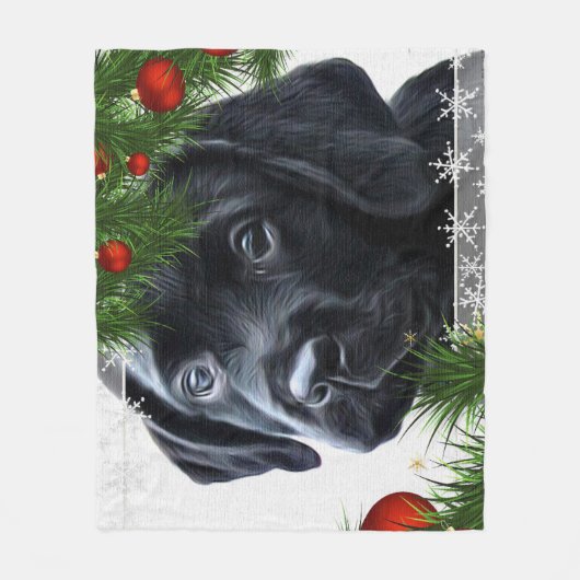 Black Labrador Christmas Fleece Deken (Voorkant)