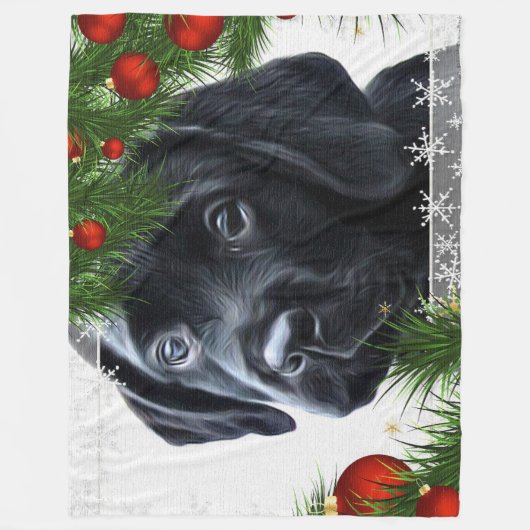 Black Labrador Christmas Fleece Deken (Voorkant)