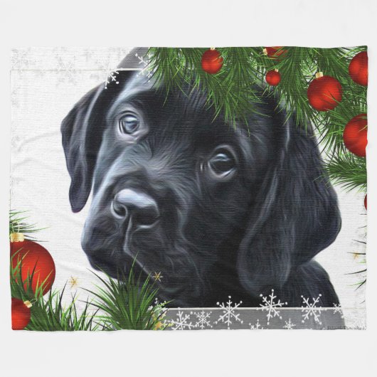 Black Labrador Christmas Fleece Deken (Voorkant (Horizontaal))