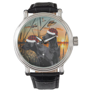 Black Labrador Christmas Horloge