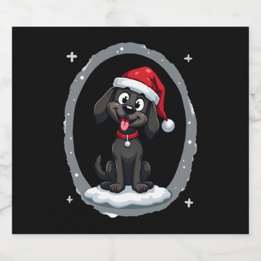 Black Labrador Christmas Santa Hat Xmas Pajama T-S Sparkling Wijnetiket (Enkel label)
