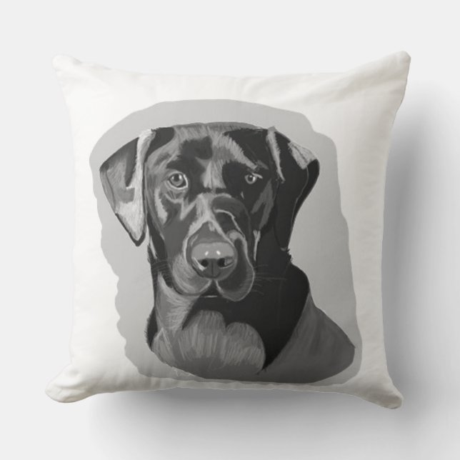 Black Labrador Cushion Kussen (Voorkant)