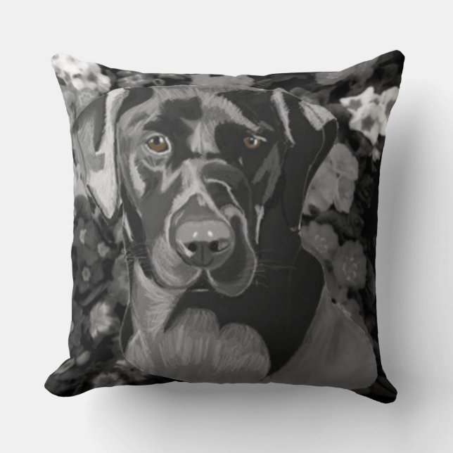 Black Labrador Cushion Kussen (Voorkant)