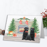 Black Labrador Cute Hondenliefhebber kersthaard Feestdagen Kaart<br><div class="desc">Stuur kerstfeestdagen dit vakantieseizoen met deze zwarte labrador rekende honden in een waterverf ontwerp. Deze zwarte labrador vakantiekaart is voorzien van twee labrador pups, een fireplace scène met vakantiebomen, kousen en cadeaus. Personaliseer uw boodschap en familienaam. Deze zwarte kerstkaart zal een favoriet zijn onder zwarte labrador liefhebbers, hondenliefhebbers en dierenvrienden....</div>