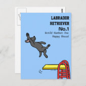 Black Labrador Diving Cartoon Briefkaart (Voorkant / Achterkant)