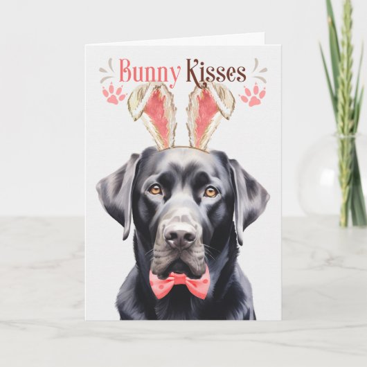 Black Labrador Dog in Bunny Ears voor Pasen Feestdagen Kaart (Voorkant)