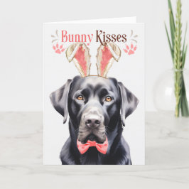 Black Labrador Dog in Bunny Ears voor Pasen Feestdagen Kaart