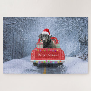 Black Labrador Dog in Snow, met Kerstmis in de sne Legpuzzel