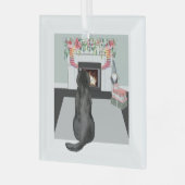 Black Labrador Dog kerstFireplace Scene Glas Ornament (Voorkant links)
