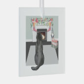 Black Labrador Dog kerstFireplace Scene Glas Ornament (Voorkant Rechts)