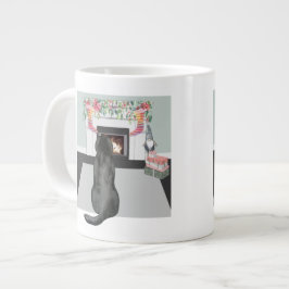 Black Labrador Dog kerstFireplace Scene Grote Koffiekop