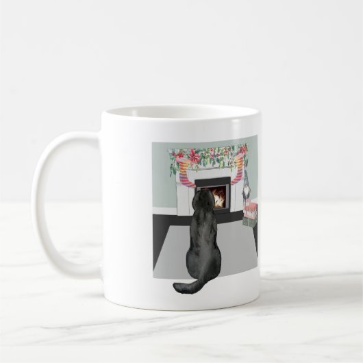 Black Labrador Dog kerstFireplace Scene Koffiemok (Links)