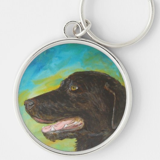 Black Labrador Dog Pet Portrait Sleutelhanger (Voorkant)