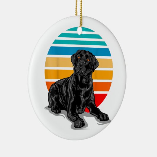 Black Labrador dog sunset  retro style blac Keramisch Ornament (Rechts)
