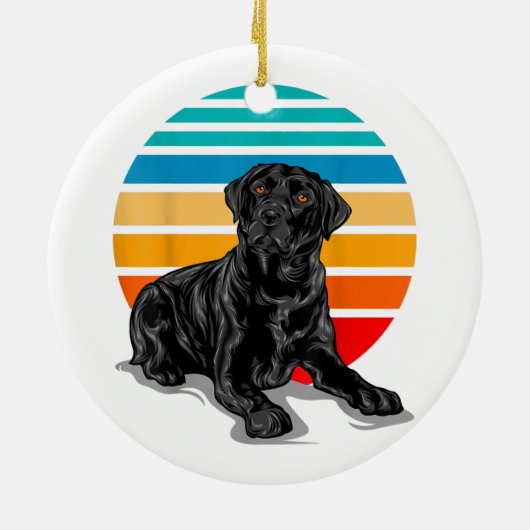 Black Labrador dog sunset  retro style blac Keramisch Ornament (Achterkant)