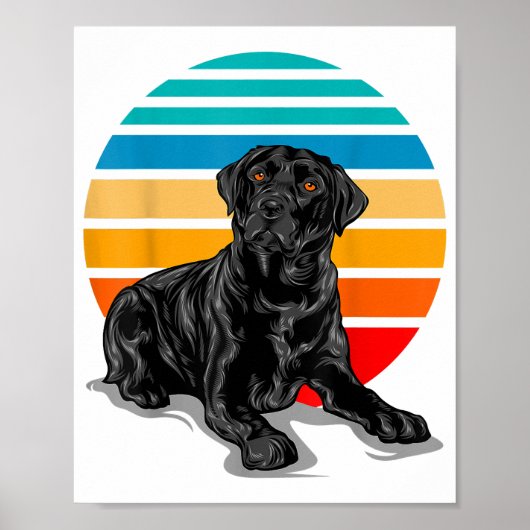 Black Labrador dog sunset retro style blac Poster (Voorkant)