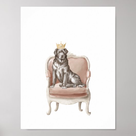 Black Labrador Dog Wearing Royal Crown Poster (Voorkant)