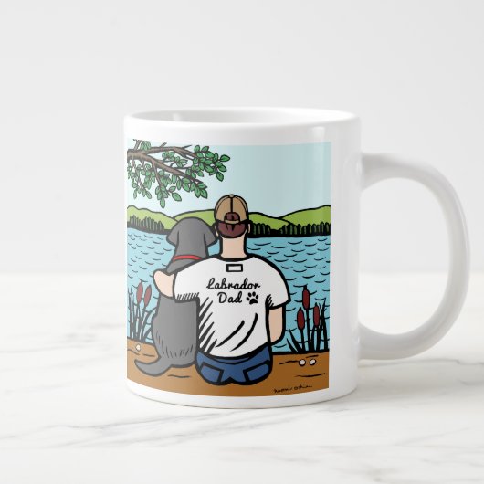 Black Labrador en Dad Lake Uitzicht Grote Koffiekop (Rechts)