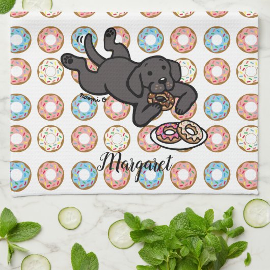 Black Labrador en Doughnoten Theedoek (Gevouwen)