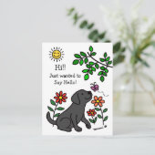 Black Labrador en Green Hi Briefkaart (Staand voorkant)