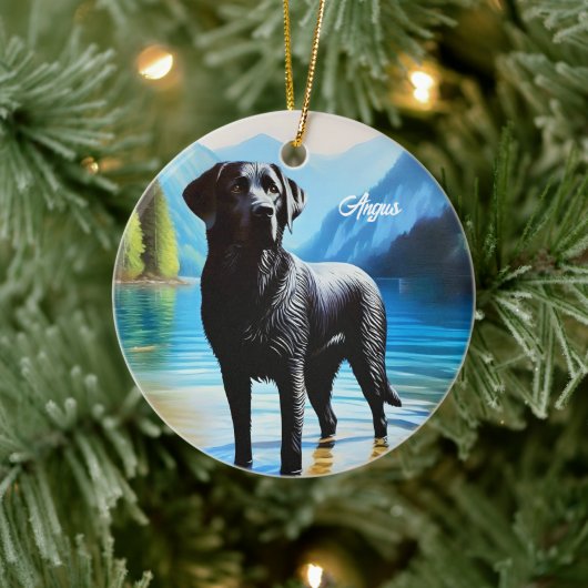 Black Labrador en Lake Keramisch Ornament (Boom)