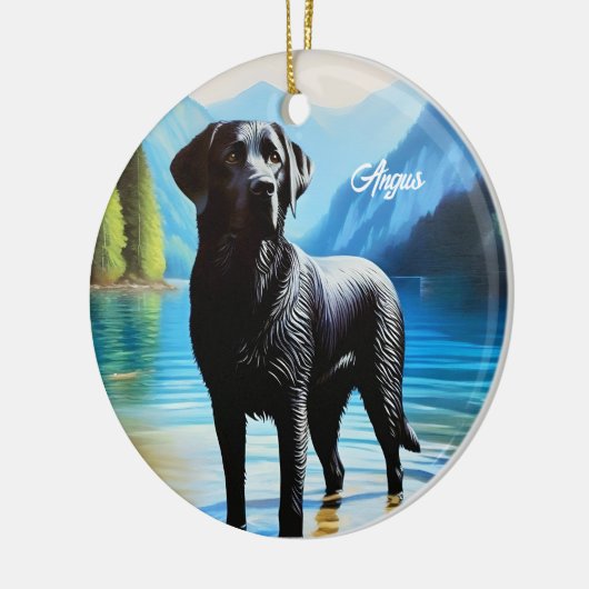 Black Labrador en Lake Keramisch Ornament (Links)
