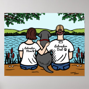 Black Labrador en mama en papa Poster