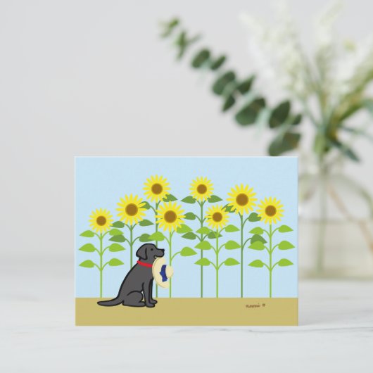 Black Labrador en Sunflower Summer Briefkaart (Staand voorkant)
