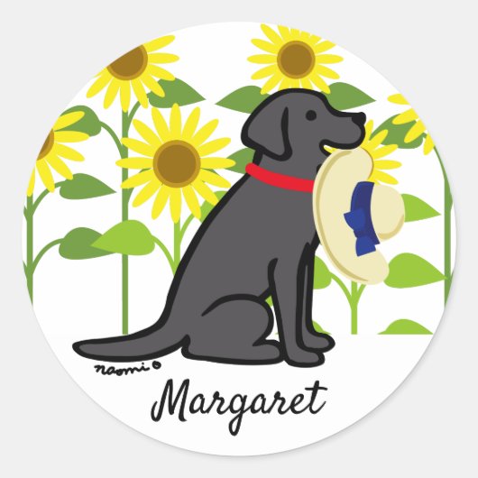 Black Labrador en Sunflower Summer Ronde Sticker (Voorkant)