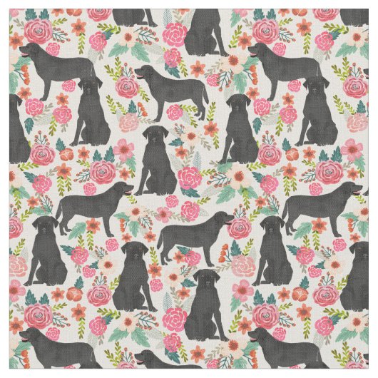 Black Labrador  florals crème Stof (Close Up)