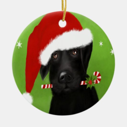 Black Labrador - Funny Kersthond Keramisch Ornament (Voorkant)