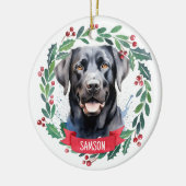 Black Labrador gepersonaliseerde Schattigee kersth Keramisch Ornament (Links)