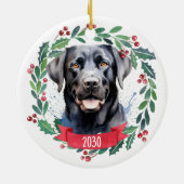 Black Labrador gepersonaliseerde Schattigee kersth Keramisch Ornament (Achterkant)