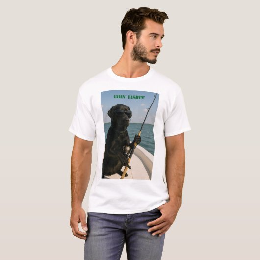 Black Labrador "Goin' Fishin' " fun  T-shirt (Voorkant volledig)