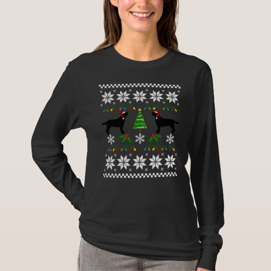 Black Labrador Happy KerstSweater Pattern T-shirt (Voorkant)