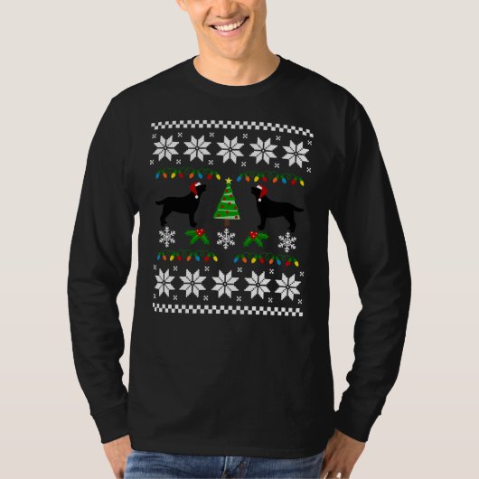 Black Labrador Happy KerstSweater Pattern T-shirt (Voorkant)