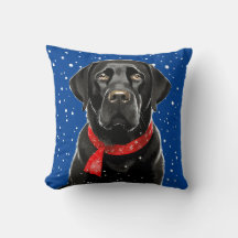 Black Labrador Holiday Blue Winter Sierkussen