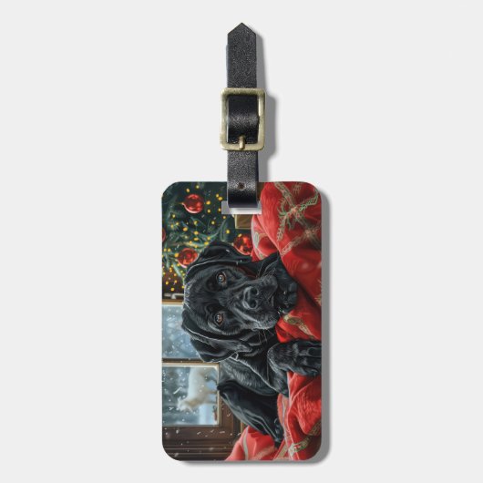 Black Labrador Hond Kerstfeest Bagagelabel (Voorkant verticaal)