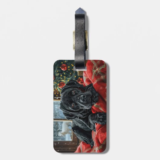 Black Labrador Hond Kerstfeest Bagagelabel (Achterkant verticaal)