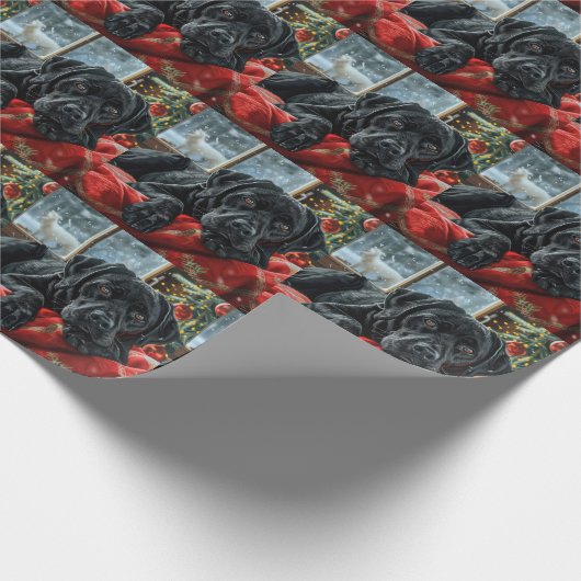 Black Labrador Hond Kerstfeest Cadeaupapier (Hoek)