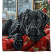 Black Labrador Hond Kerstfeest Douchegordijn (Voorkant)