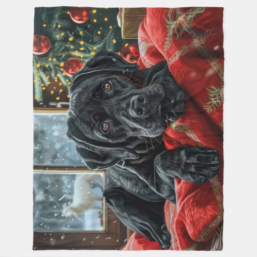Black Labrador Hond Kerstfeest Fleece Deken (Voorkant)