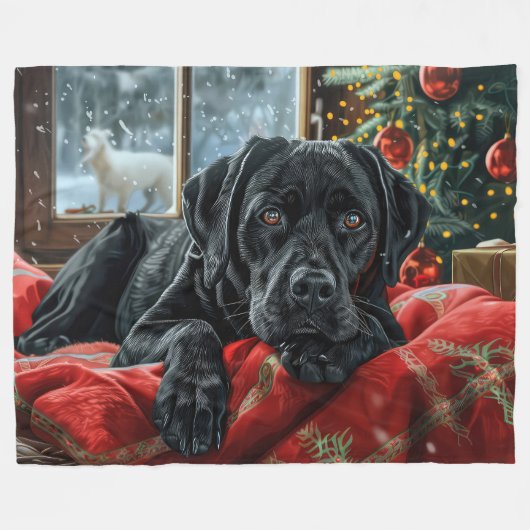 Black Labrador Hond Kerstfeest Fleece Deken (Voorkant (Horizontaal))