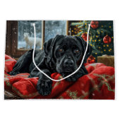 Black Labrador Hond Kerstfeest Groot Cadeauzakje (Voorkant)